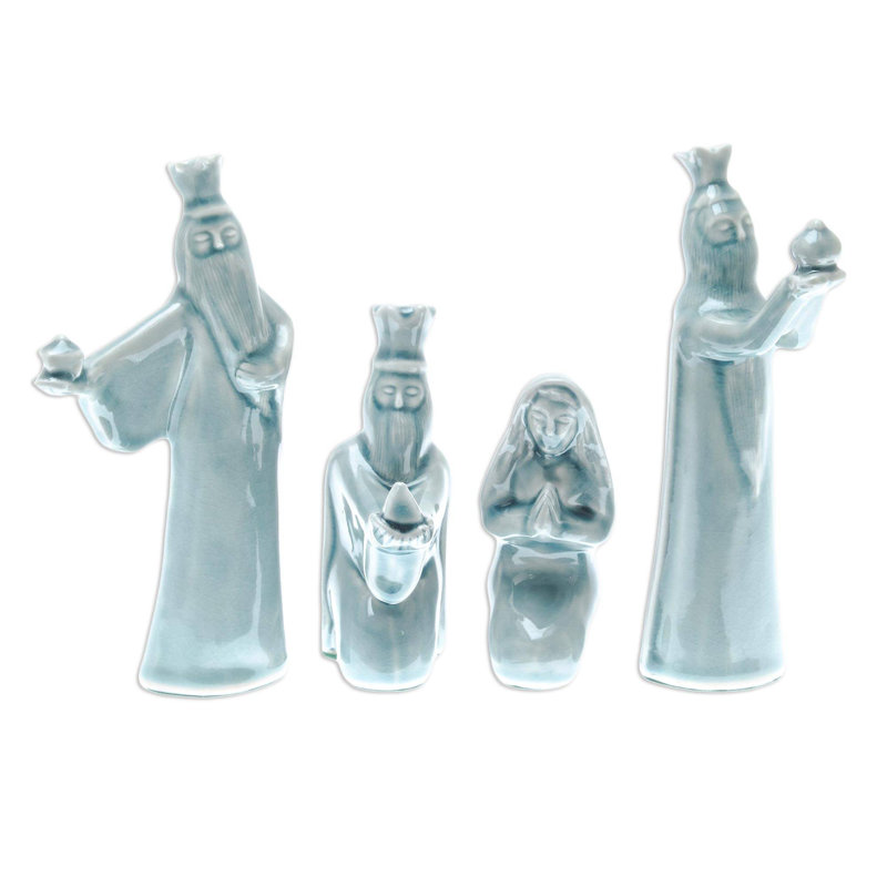 Ensemble de crèche en céramique de noël celadon 11 pièces