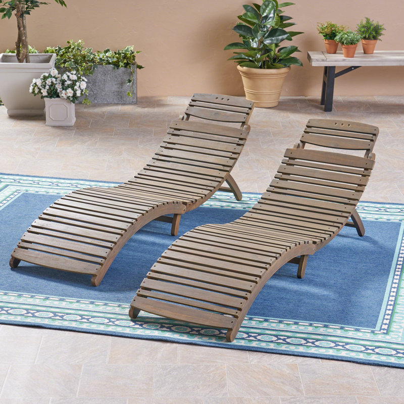 Armond 72.25" Long Foldable Acacia Chaise Lounge, Gray, 2