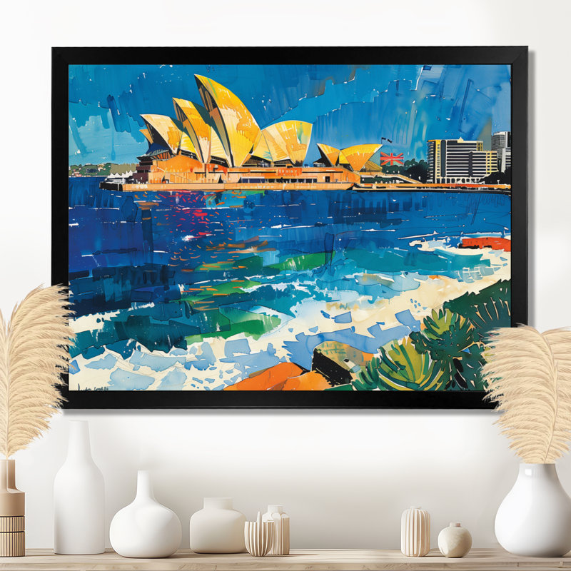 Décoration murale Pop Art Australie Sydney, Landmark I - Australie, Toile encadrée noire simple, H 12 po x l 20 po x P 1 po