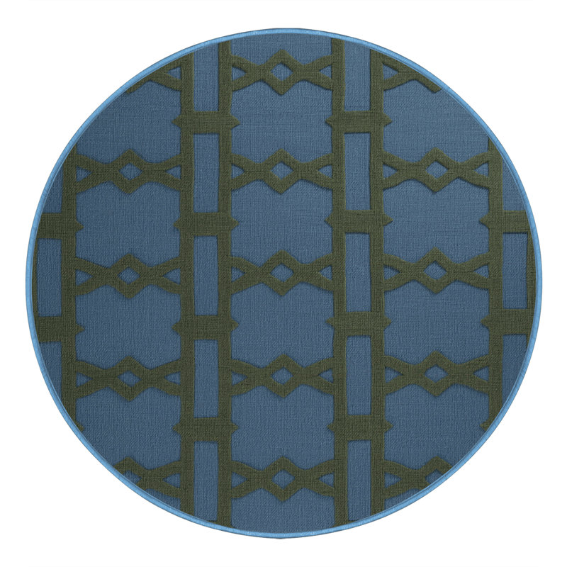 Tapis bleu en treillis lavable à la machine, Rond 3 pi
