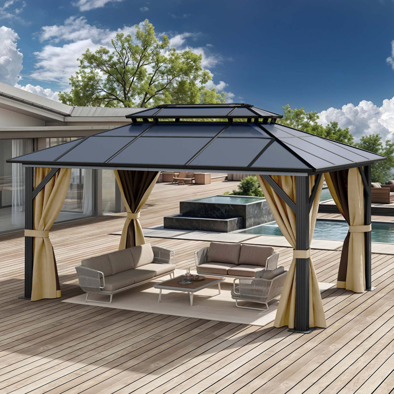 Outdoor Aluminum Patio Gazebo UV Resistant Sunshine Shelter, 13 Ft. W x 10 Ft. D