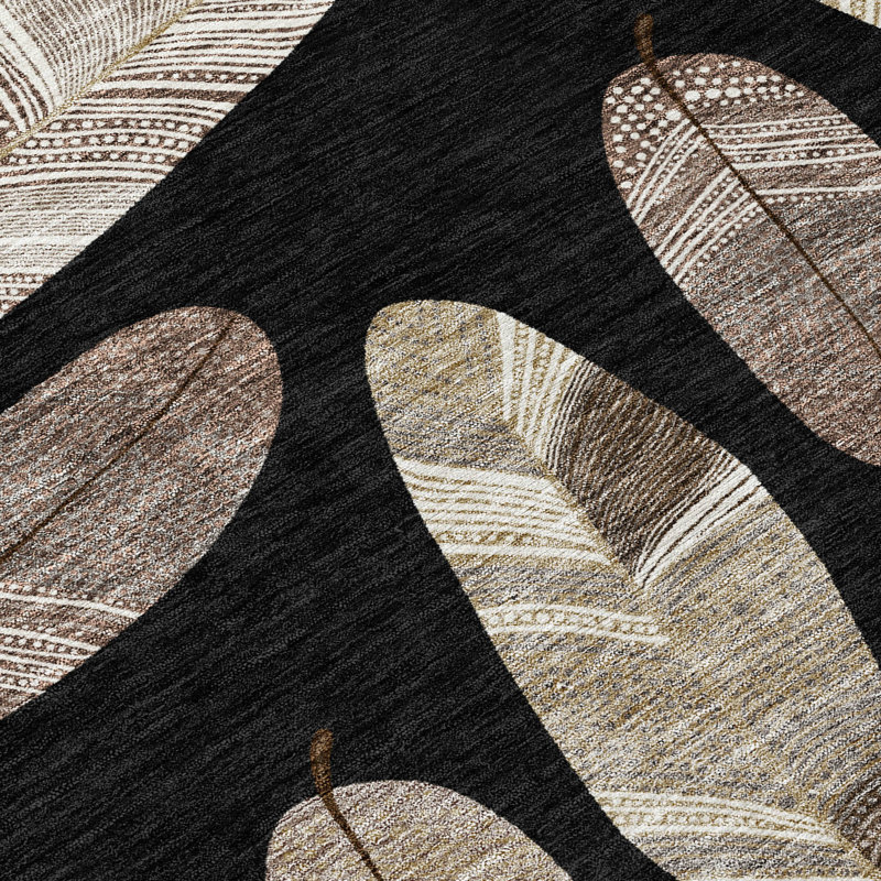 Machine Washable Indoor/Outdoor Chantille ACN2649 Botanical Rug, 2'3" x 7'6" Runner, Black