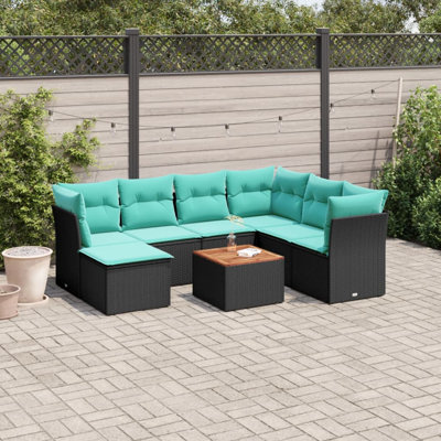 Ensemble de 8 canapés de patio avec coussins en rotin noir pour l'extérieur