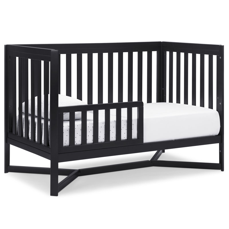 Midnight Grey 4-in-1 Convertible Baby Crib with X-Shaped Base