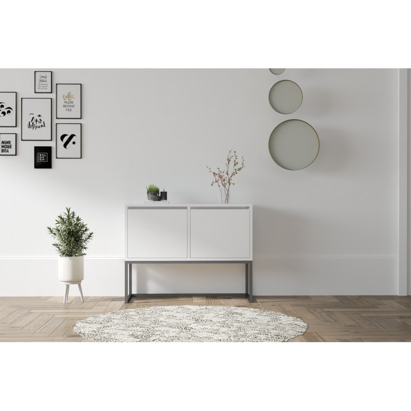Modern White Console Table, 35.4 x 27.6 x 13.4 inches | 100% Melamine Coated Particle Board, Thickness: 0.7 inches | Sleek Industrial Design, Perfect for Entryway or Living Room, Durable & Stylish Storage Solution