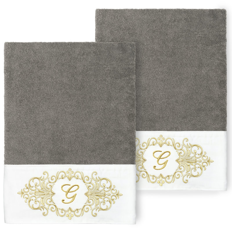 Winston Porter 100% Turkish Cotton MONICA 2PC Embellished Bath Towel Set, G