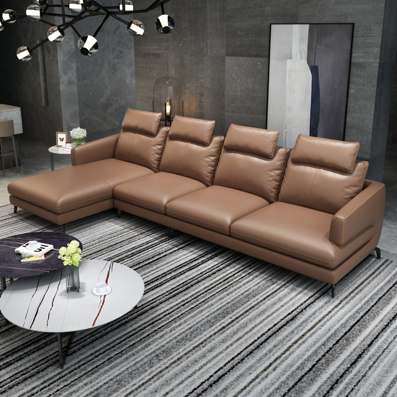 Marconi Sectional, Smokey Gray Genuine Leather, Left Hand Facing