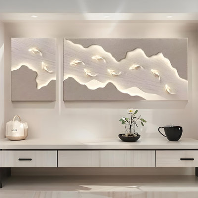 13.78"3D Sandstone Nine Fish Diagram Decorative Painting