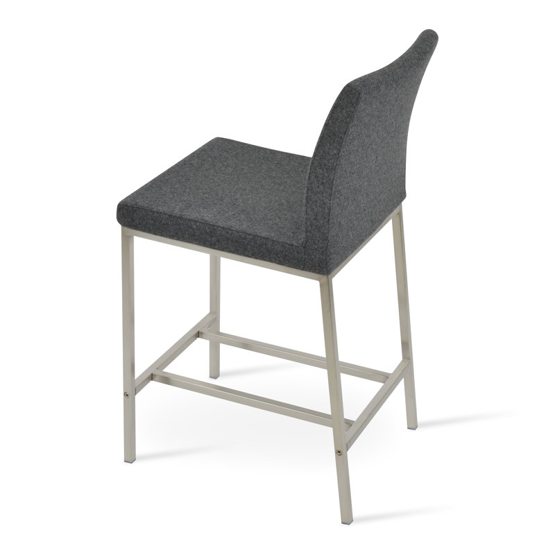 Tabouret Aria, Tabouret de comptoir (siège d'une hauteur de 24 p, Acier Inoxydable, Laine gris foncé
