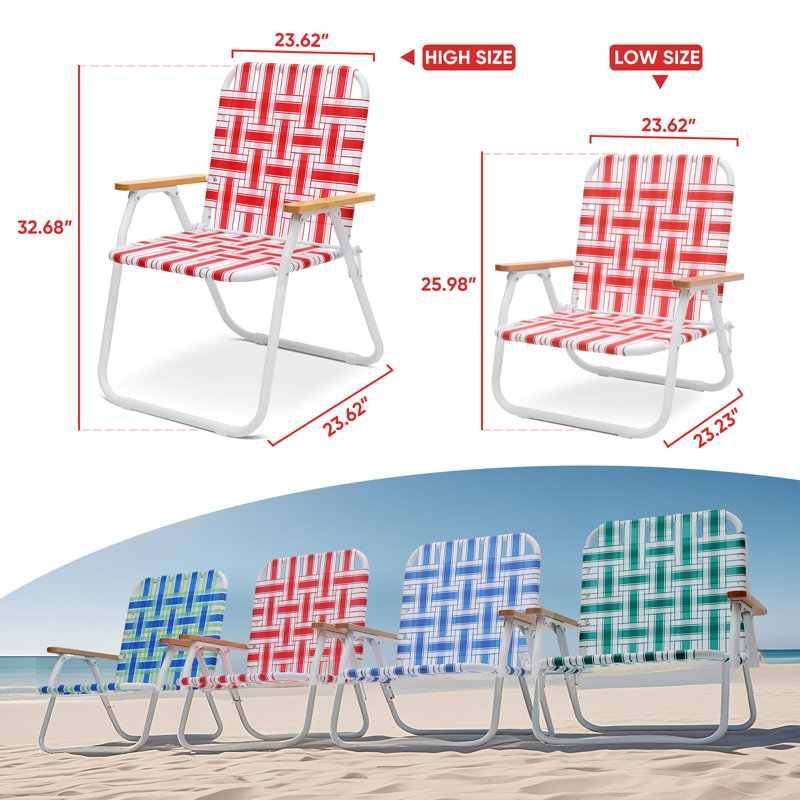  Camping Chair, Beach Chair For Adults With Highback, Folding Lawn Chair With Webbed Airflow Mesh, Patio Chair With Rust-Proof Coating, Webbed Lawn Chair For Outdoor, Fishing, Backyard, Red