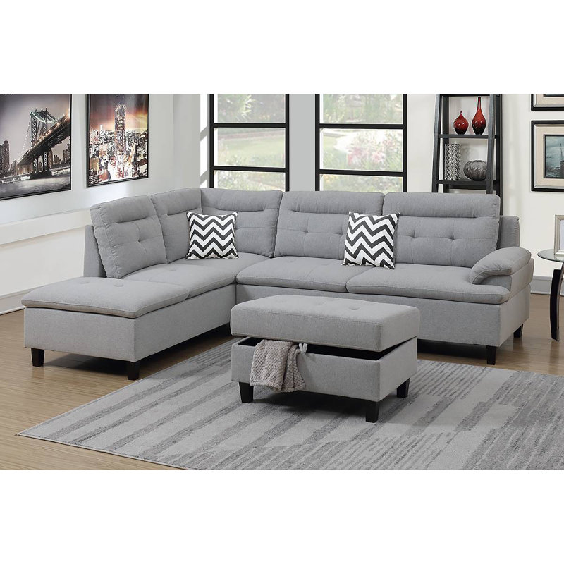 Reversible Modular Corner Sectional with Ottoman, Gray Linen
