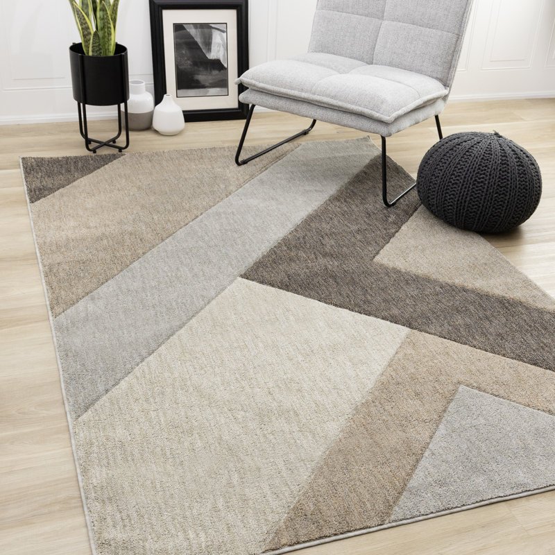Trivian Recycled Brown Gray Taupe Geometric Rug, Rectangle 5'3" x 7'7"