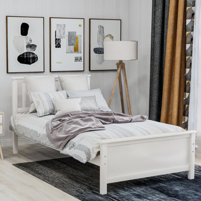 Twin Size Wood Platform Bed With Headboard,Footboard And Wood Slat Support