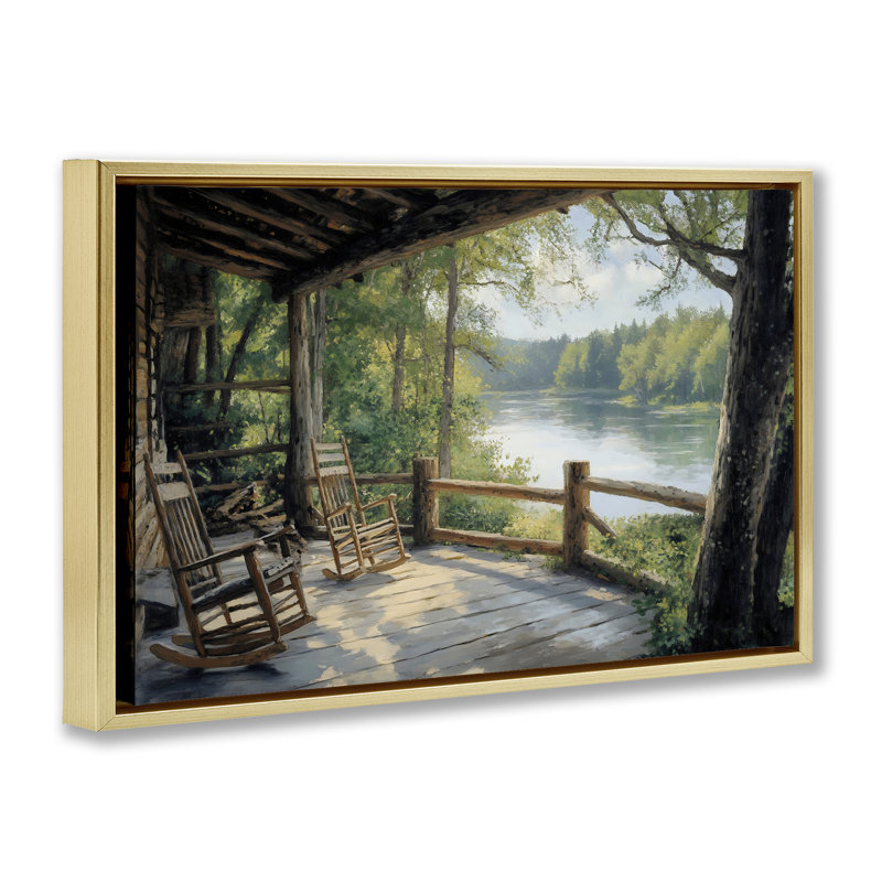 Cadre flottant avec vue sur la nature, conception par Franklyn Gregory, H 17 po x l 25 po, Cadre flottant métallique doré