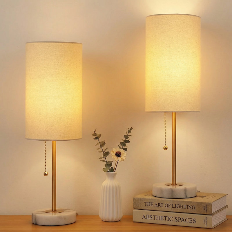 Haymer 15.3" Elegant Gold Table Lamp with Marble Base Suitable for Living Room, Bedroom and Study, Natural