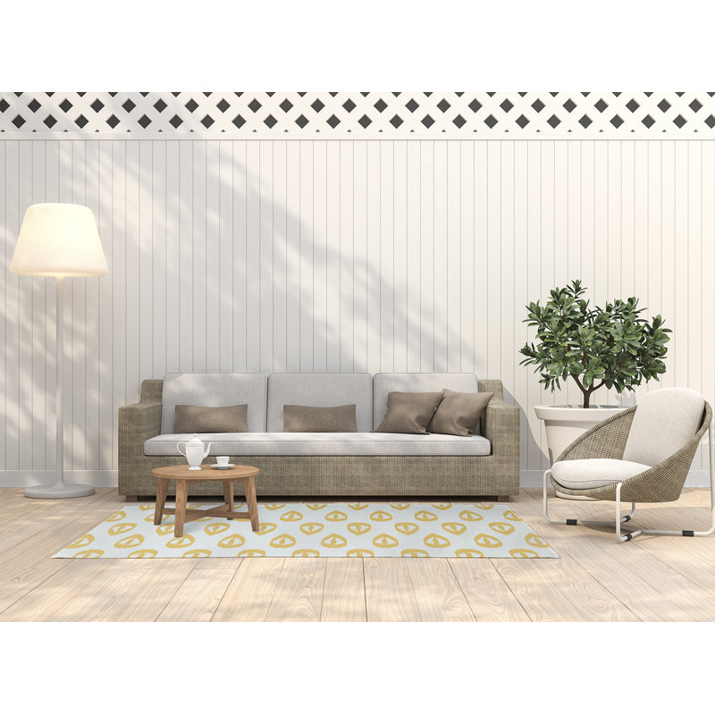 Tapis jaune / blanc en chenille tissé à la machine Melchior, Rectangle 3 pi x 5 pi