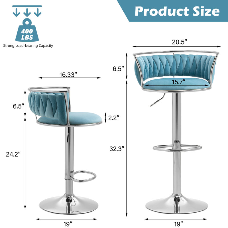 Tabouret de bar Christal, Bleu, Argent