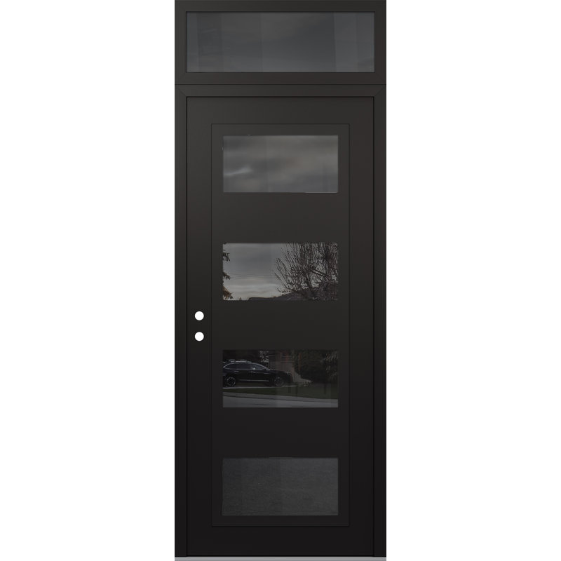 Porte d'entrée avant pré-suspendue à panneau noir en acier noir / noir avec panneau arrière, Oui, Miroitant