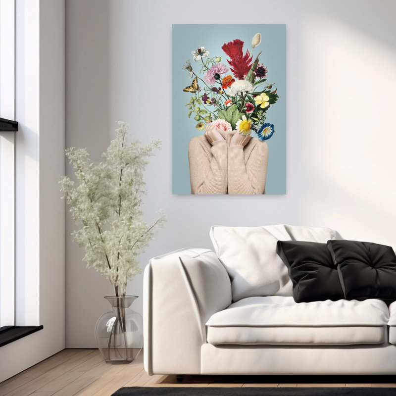 Art floral avec tête florale, H 36 po x l 24 po