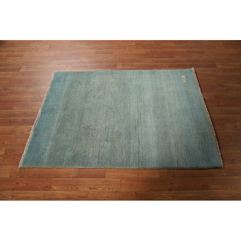Tapis décoratif moderne vert et bleu Gabbeh 3 x 4