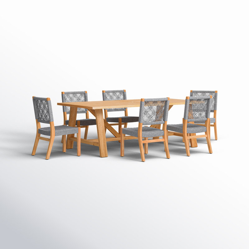Seras 6 - Person Teak Wood Patio Dining Set with Rectangular Table, Gray