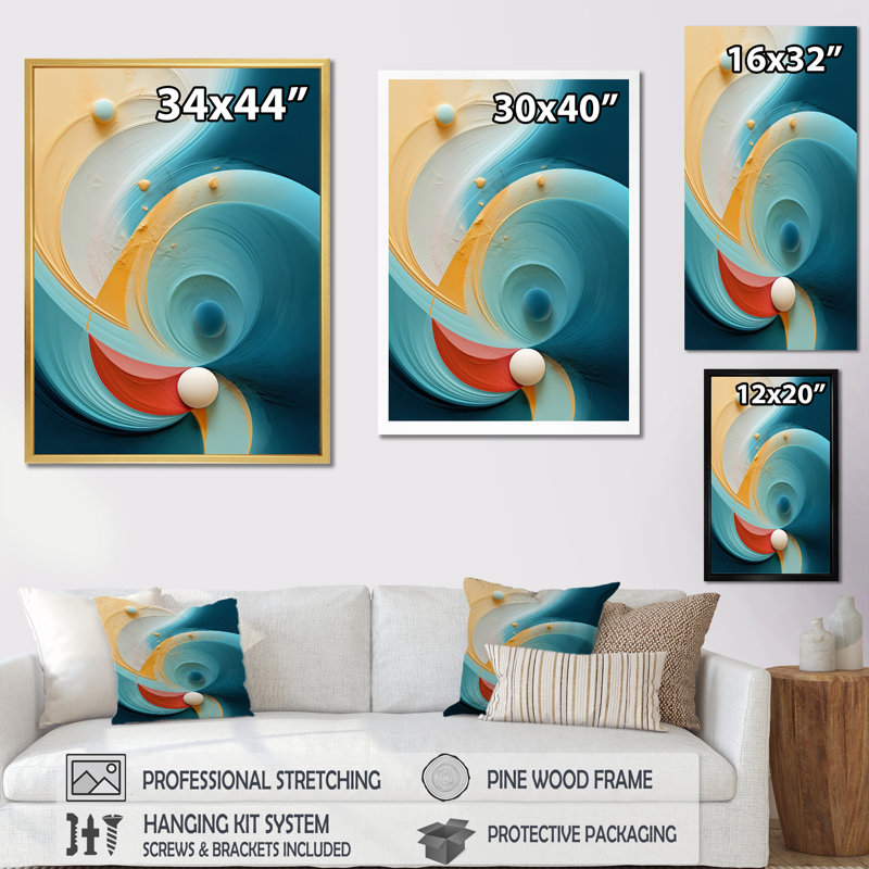 Contemplating Divinity Turquoise Retro - Modern Geometric Wall Decor, Silver Single Picture Framed, 20" H x 12" W
