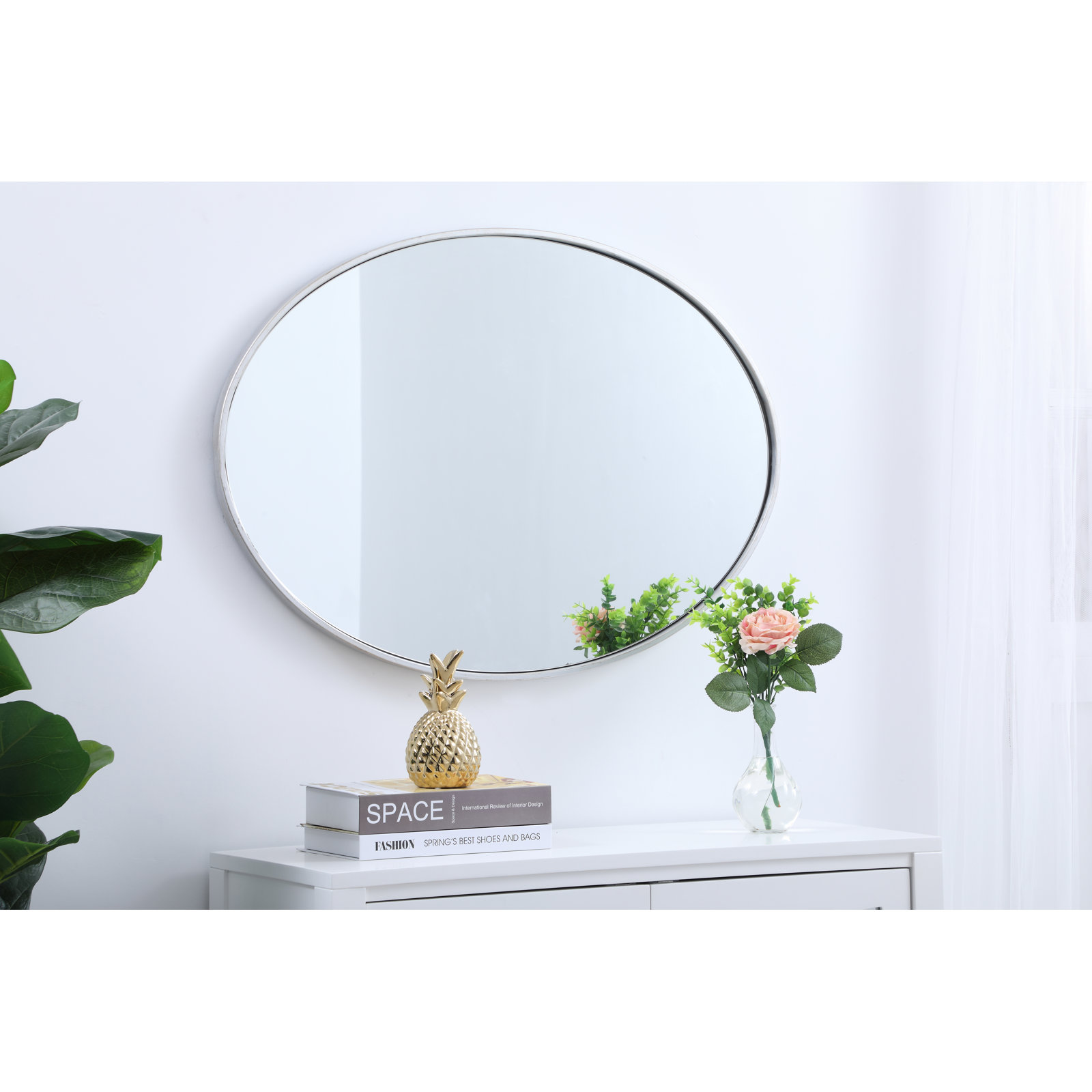 Sabine Metal Oval Wall Mirror, 24" x 34", Silver