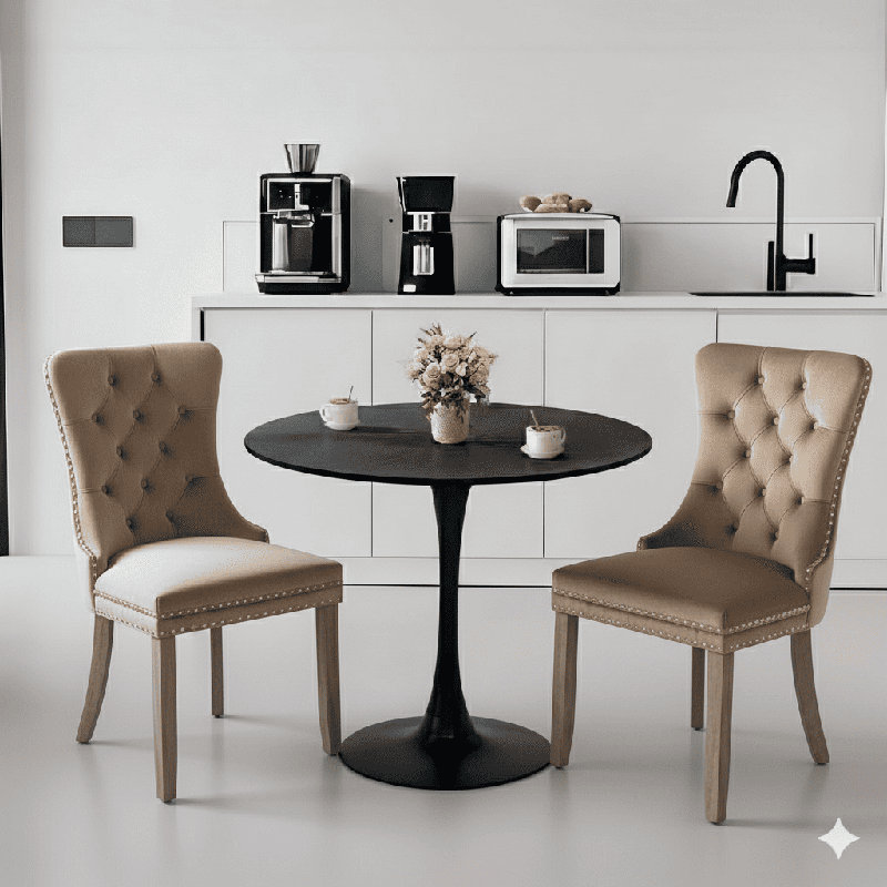 Ensemble de table de salle à manger rond avec 2 chaises, Noir, noir, noir, noir, Brun