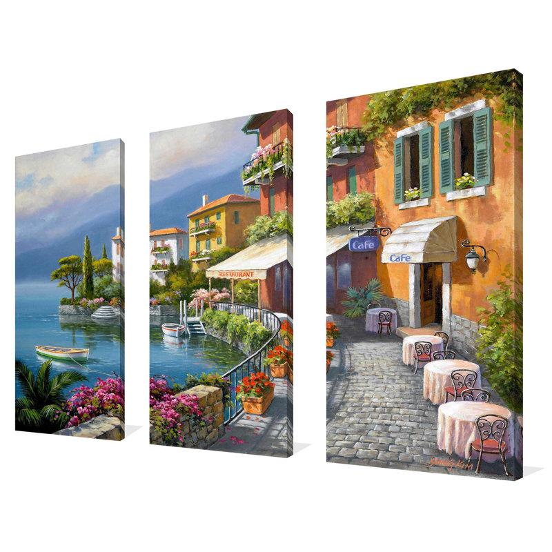 "Seaside Bistro Cafe", ensemble de 3 impressions sur toile