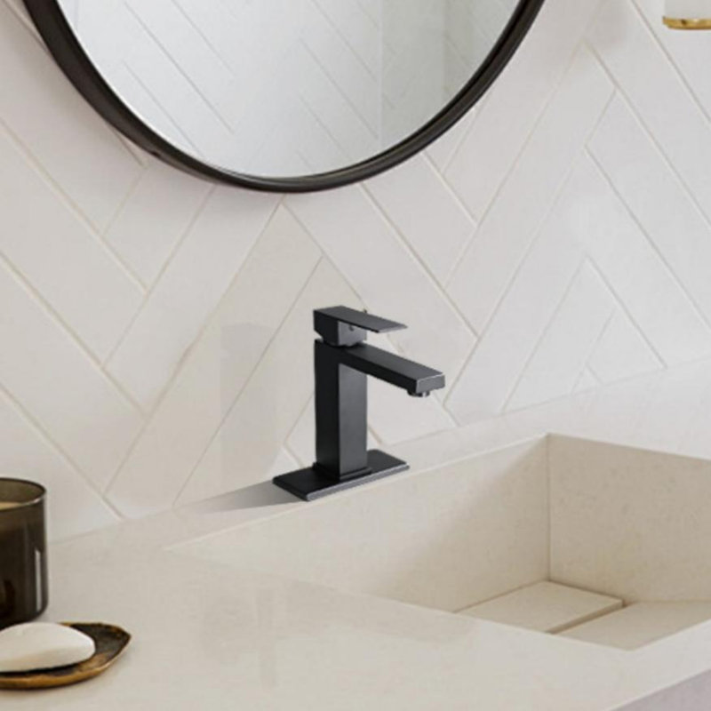 Robinet de salle de bain monocorps et monocommande avec bonde, Noir mat