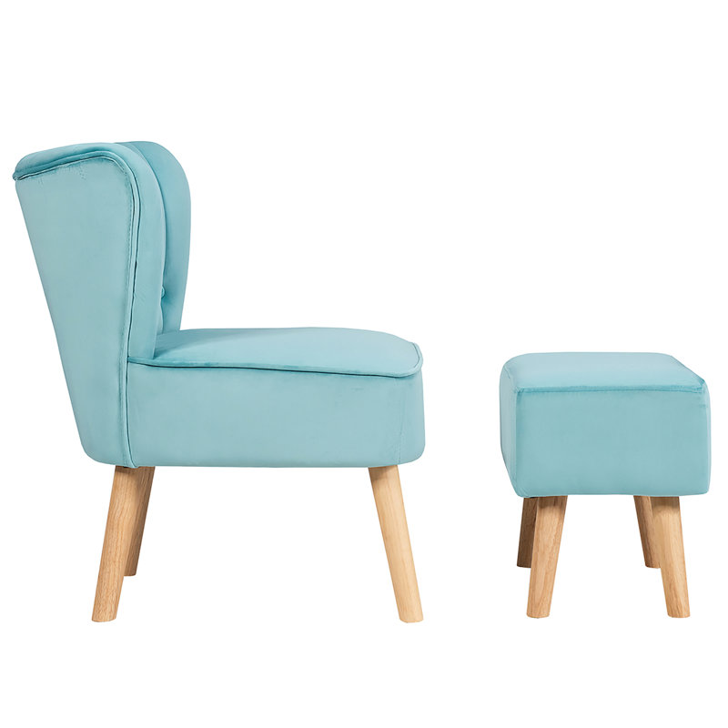 Ferndale Velvet Slipper Chair with Ottoman, Green
