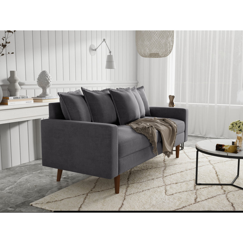Stelly 70'' Velevt Square Arm Sofa, Gray 100% Polyester