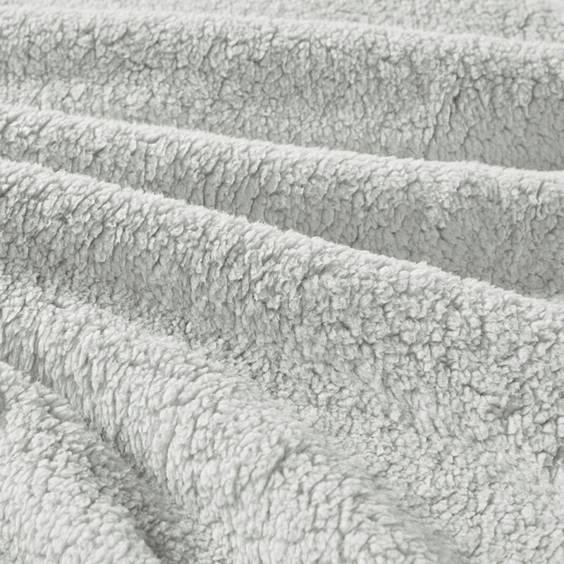 Ensemble d'édredon réversible en sherpa concassé, Gris, Édredon double + 2 taies décoratives standards