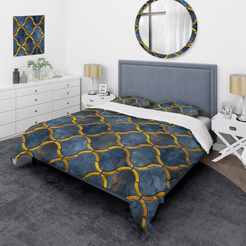 Ensemble de housse de couette jaune Modern Trellis I - Modern, Housse de couette simple et deux taies décorative
