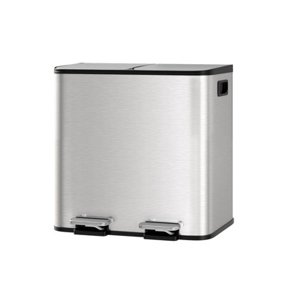 Poubelle double 30L 2 x 15L, poubelle à marches en acier inoxydable avec couvercle à fermeture douce et seaux intérieurs amovibles pour le recyclage de la cuisine