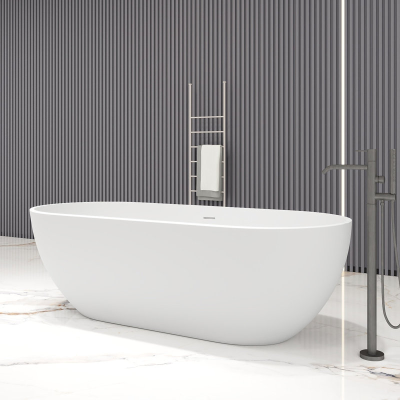 69'' x 29'' Freestanding Soaking Solid Surface Bathtub, Matte White