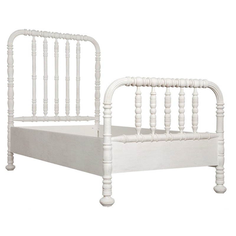 Bachelor Solid Wood Slat Bed, White Wash, Queen