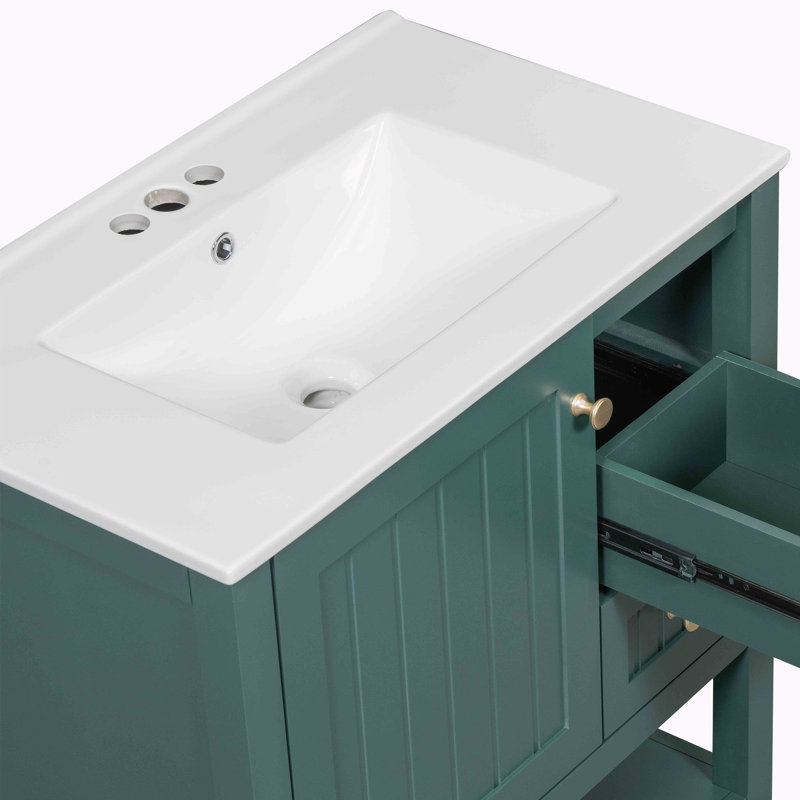 Meuble-lavabo simple 30 po avec comptoir en céramique Masafumi, Vert