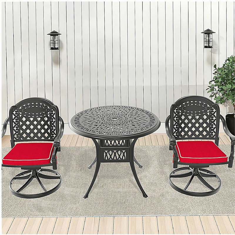 3-Piece All-Weather Cast Aluminum Dining Set, Include 2 Swivel Chairs and 35.43" Round Table With Black Frame