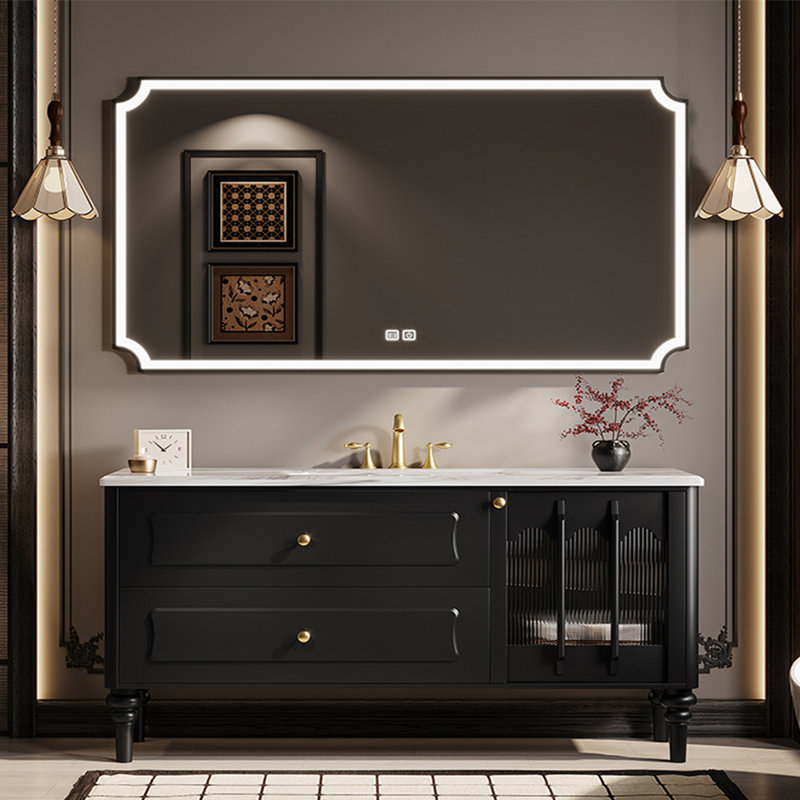 Light luxury retro bathroom cabinet, 31.50" H x 59.06" W x 21.65" D