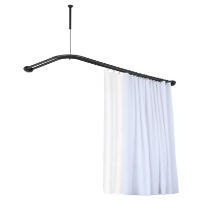 Utopia Alley Rustproof Wall Mounted Aluminum Double L Shaped Shower Curtain Rod 72" L x 31.7" W,  with 24 Shower Hooks included  & Ceiling Support , Wall Mounted