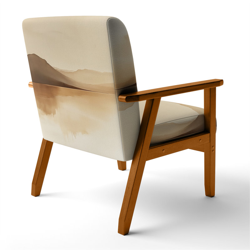 Chaise rembourrée Mountains - Lake Horizon, fauteuil paisible avec paysage, Brown Square Arms
