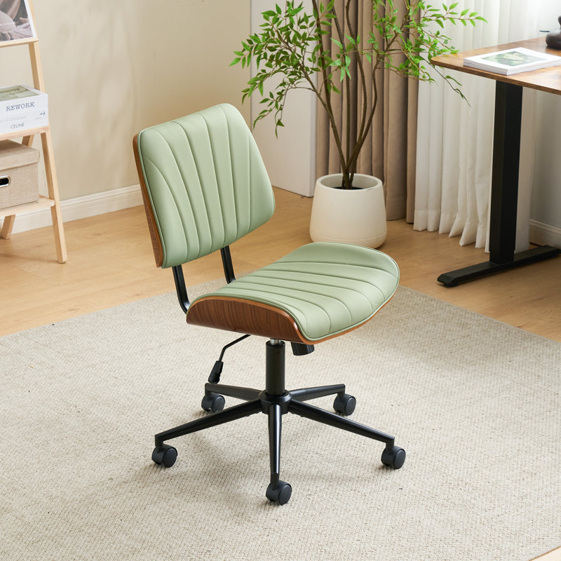 PU Trapezoid Curved Back Swivel Office Chair, Green