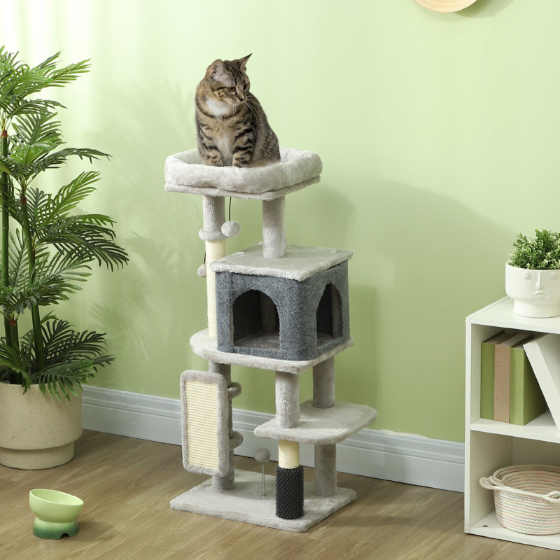 Arbre à chat 41 po avec poteaux à griffer, lit à chat, condo, gris clair 41 po