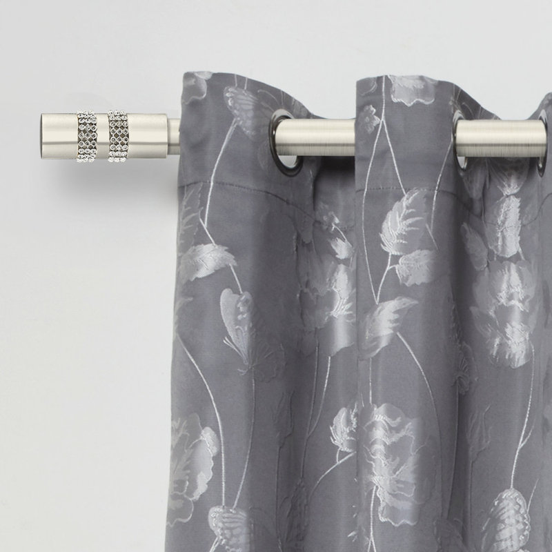 Diamante Chrome Stainless Steel Adjustable 120cm to 210cm 2cm Single Curtain Pole, 1.6 - 3m, Brushed Silver