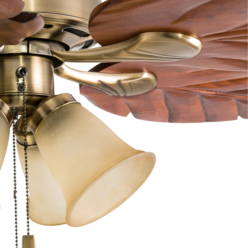 Ventilateur de plafond 52 po Royal Palm, Laiton vieilli avec pales cerisier foncé