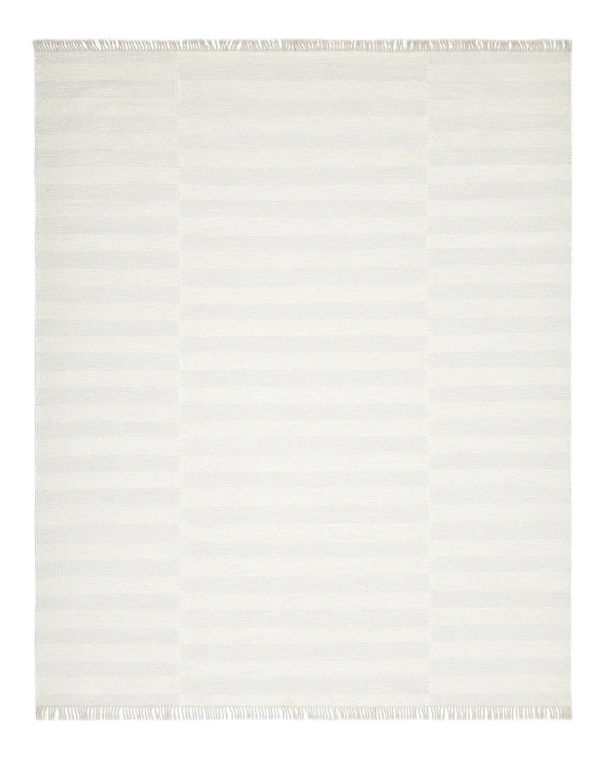 Reva Ivory Hand-Woven Striped Wool Rug, Rectangle 5' x 8'