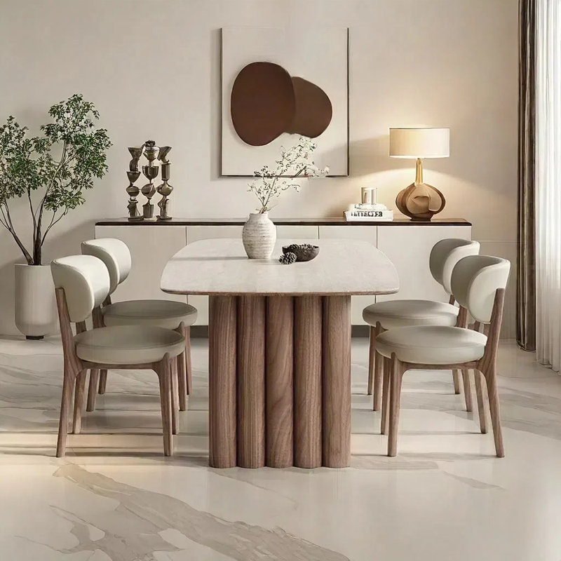 Rectangular rock plate dining table and chair set, 29.52"H x 55.11"L x 31.49"W