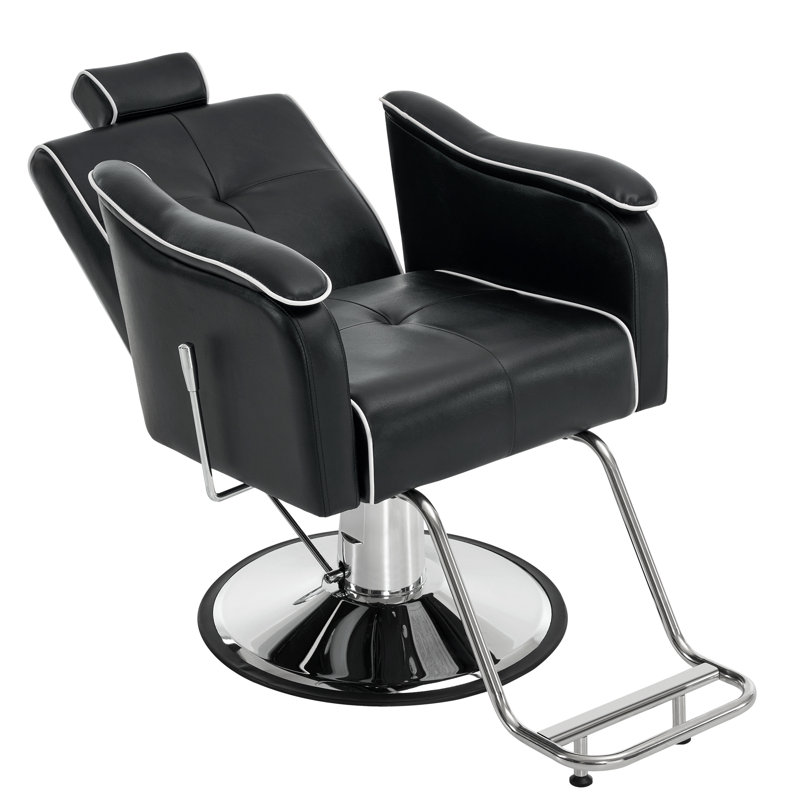 Lody Heavy Duty Reclining Salon Chair, Hydraulic Pump Swivel Barber Chair, Black/White Faux Leather