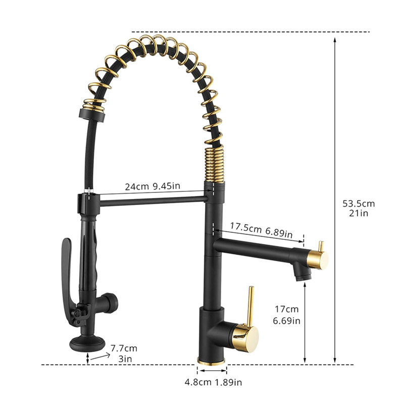 AWZTOO Pull Down Kitchen Faucet, Matte Black & Gold
